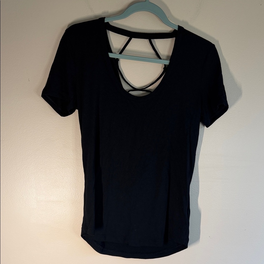 Express Black Short-Sleeve Tee with Strappy Back Detail